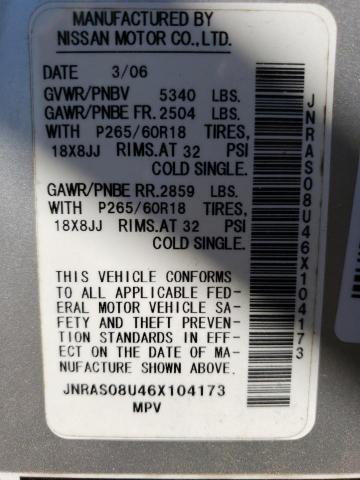 Photo 10 from auction – 2006 INFINITI FX35 with VIN JNRAS08U46X104173