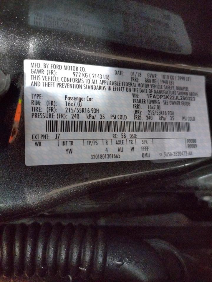 Photo 10 from auction – 2018 FORD FOCUS SE with VIN 1FADP3K22JL260323