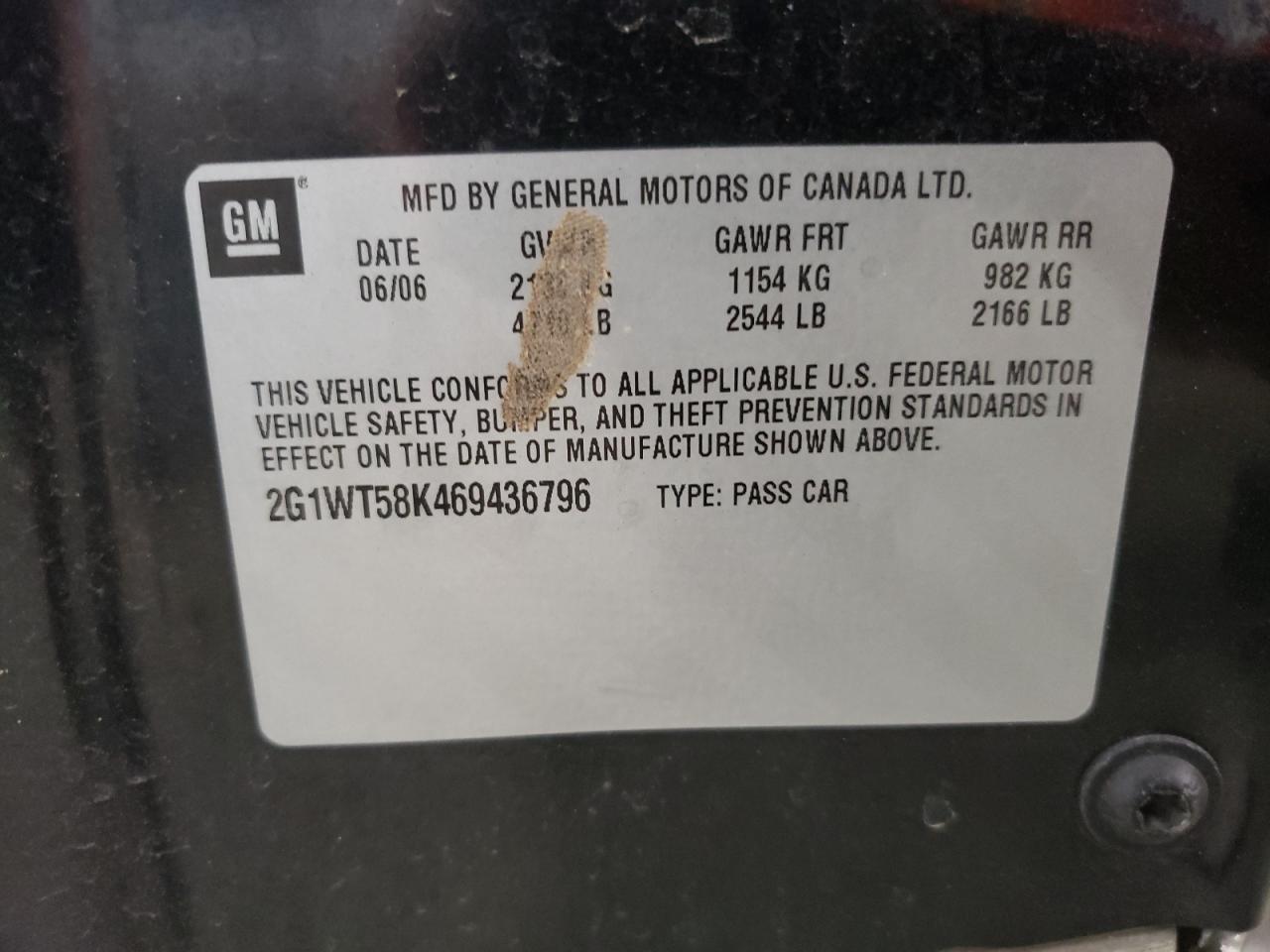 Photo 10 from auction – 2006 CHEVROLET IMPALA LT with VIN 2G1WT58K469436796