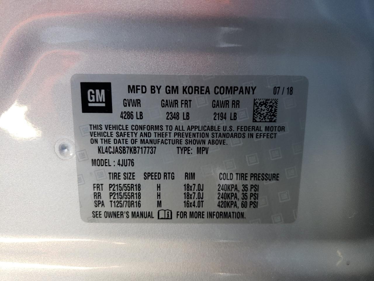 Photo 10 from auction – 2019 BUICK ENCORE PRE with VIN KL4CJASB7KB717737