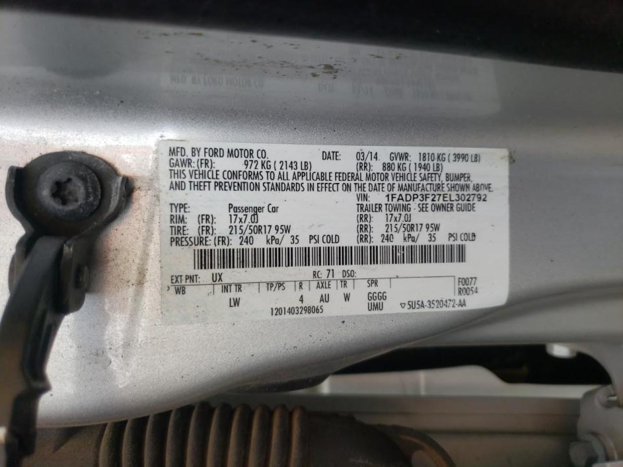 Photo 10 from auction – 2014 FORD FOCUS SE with VIN 1FADP3F27EL302792