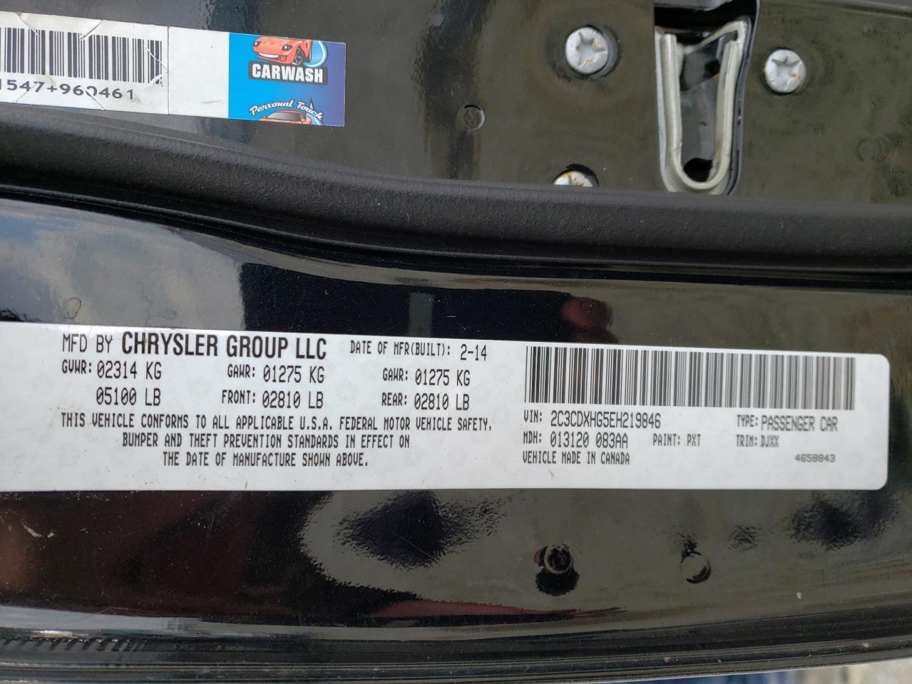 Photo 10 from auction – 2014 DODGE CHARGER SX with VIN 2C3CDXHG5EH219846
