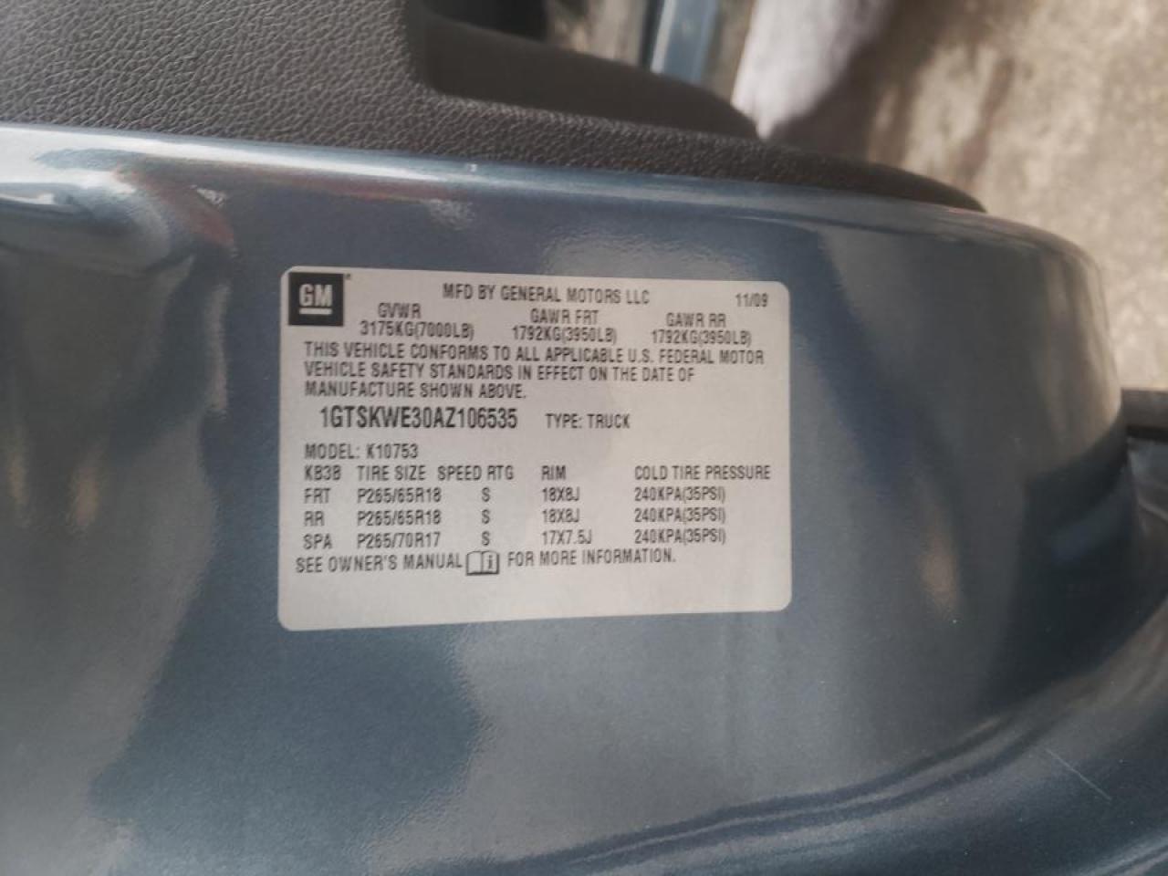 Photo 20 from auction – 2010 GMC SIERRA K15 with VIN 1GTSKWE30AZ106535