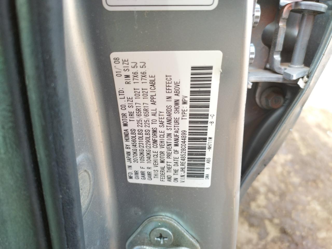 Photo 10 from auction – 2008 HONDA CR-V EX with VIN JHLRE48528C044899