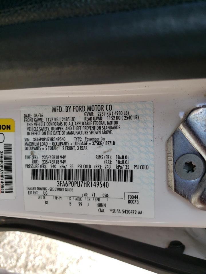 Photo 10 from auction – 2017 FORD FUSION SE with VIN 3FA6P0PU7HR149540