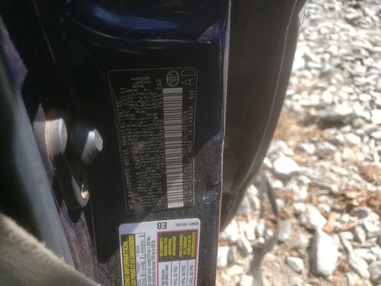 Photo 10 from auction – 2011 TOYOTA COROLLA BA with VIN 2T1BU4EE0BC604956