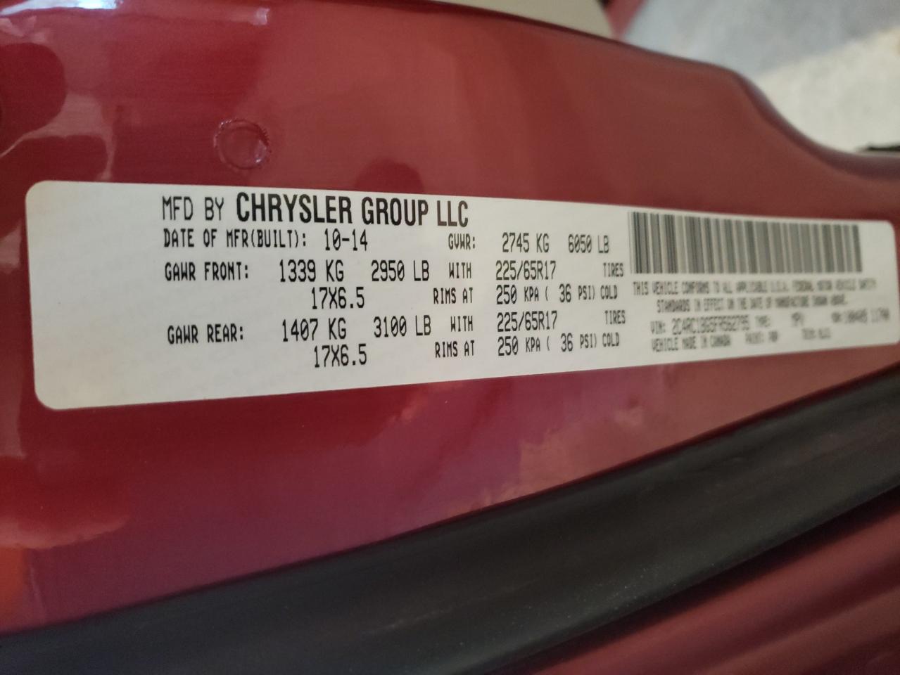Photo 10 from auction – 2015 CHRYSLER TOWN & COU with VIN 2C4RC1BG5FR562795