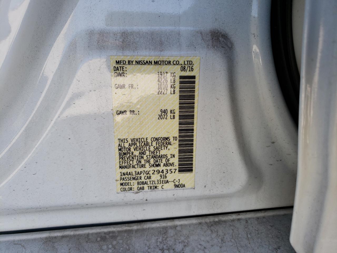 Photo 10 from auction – 2016 NISSAN ALTIMA 2.5 with VIN 1N4AL3AP7GC294357