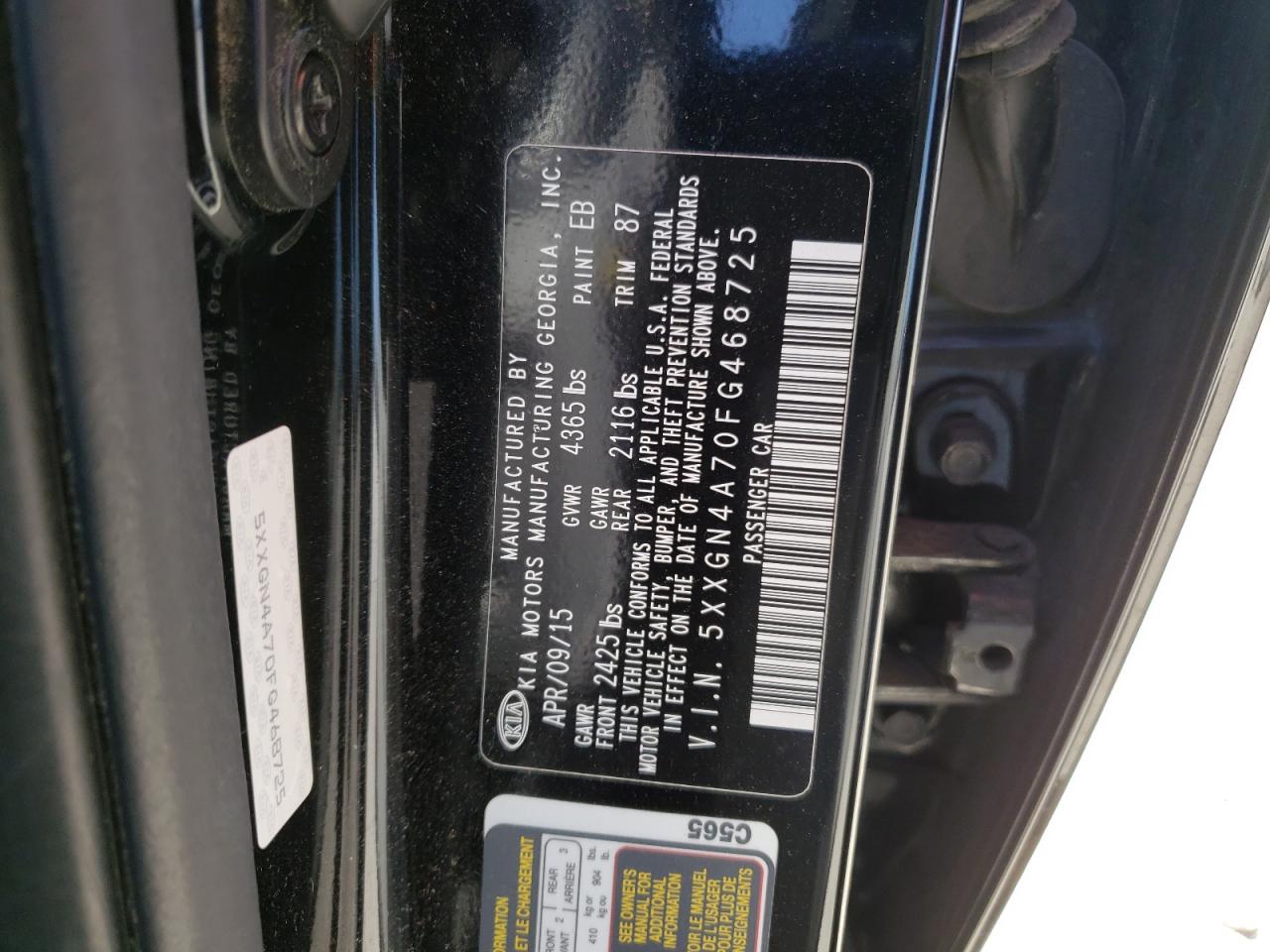 Photo 10 from auction – 2015 KIA OPTIMA EX with VIN 5XXGN4A70FG468725