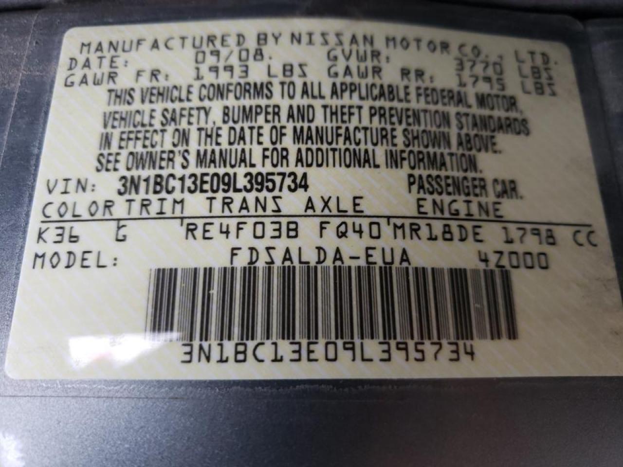 Photo 10 from auction – 2009 NISSAN VERSA S with VIN 3N1BC13E09L395734