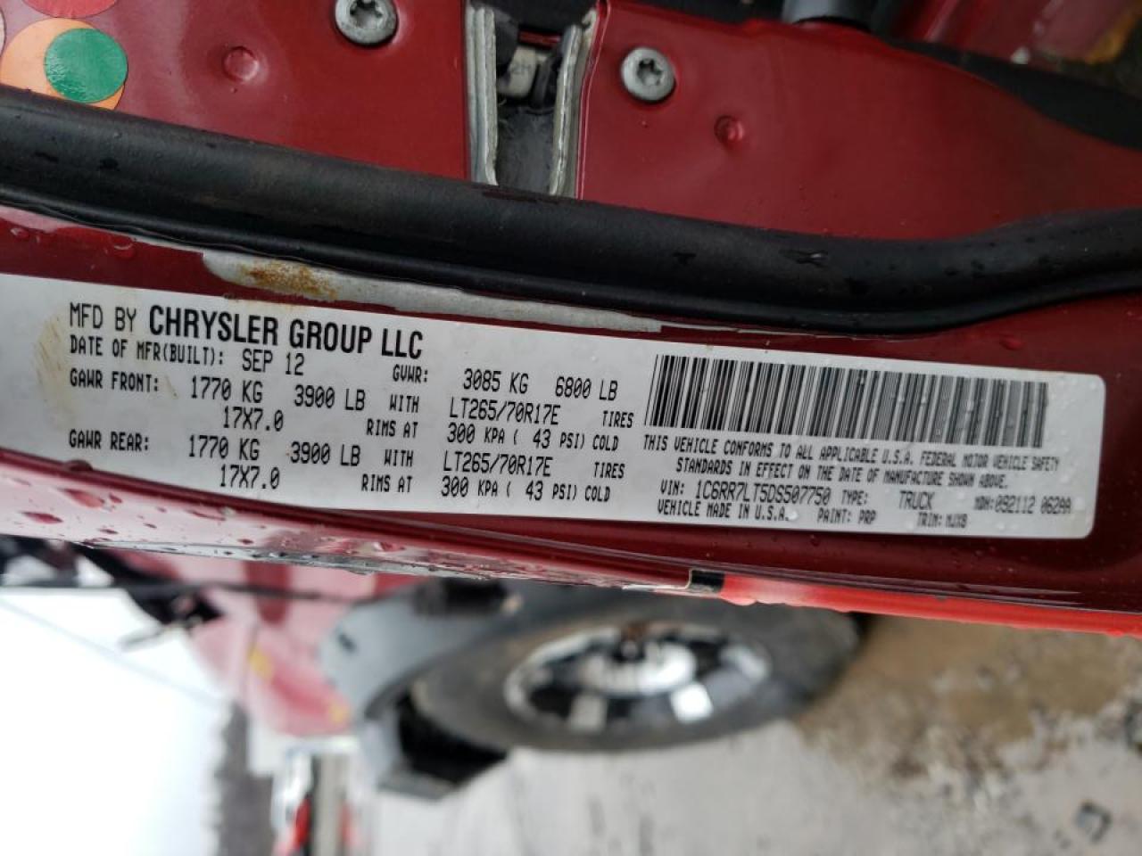 Photo 10 from auction – 2013 RAM 1500 SLT with VIN 1C6RR7LT5DS507750