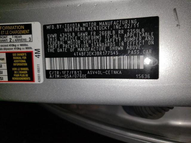 Photo 10 from auction – 2011 TOYOTA CAMRY BASE with VIN 4T4BF3EK3BR177545