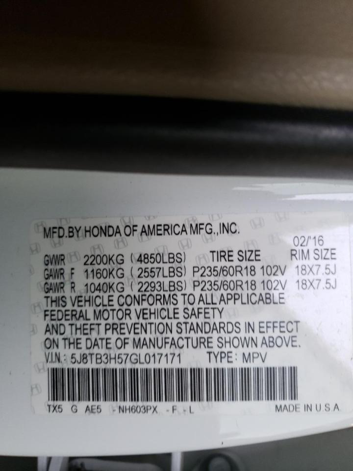 Photo 10 from auction – 2016 ACURA RDX TECHNO with VIN 5J8TB3H57GL017171