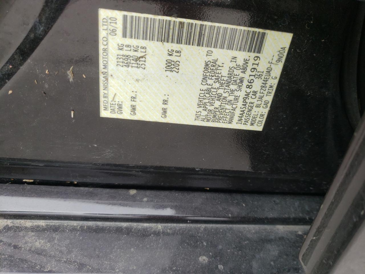 Photo 10 from auction – 2010 NISSAN MAXIMA S with VIN 1N4AA5AP9AC861919