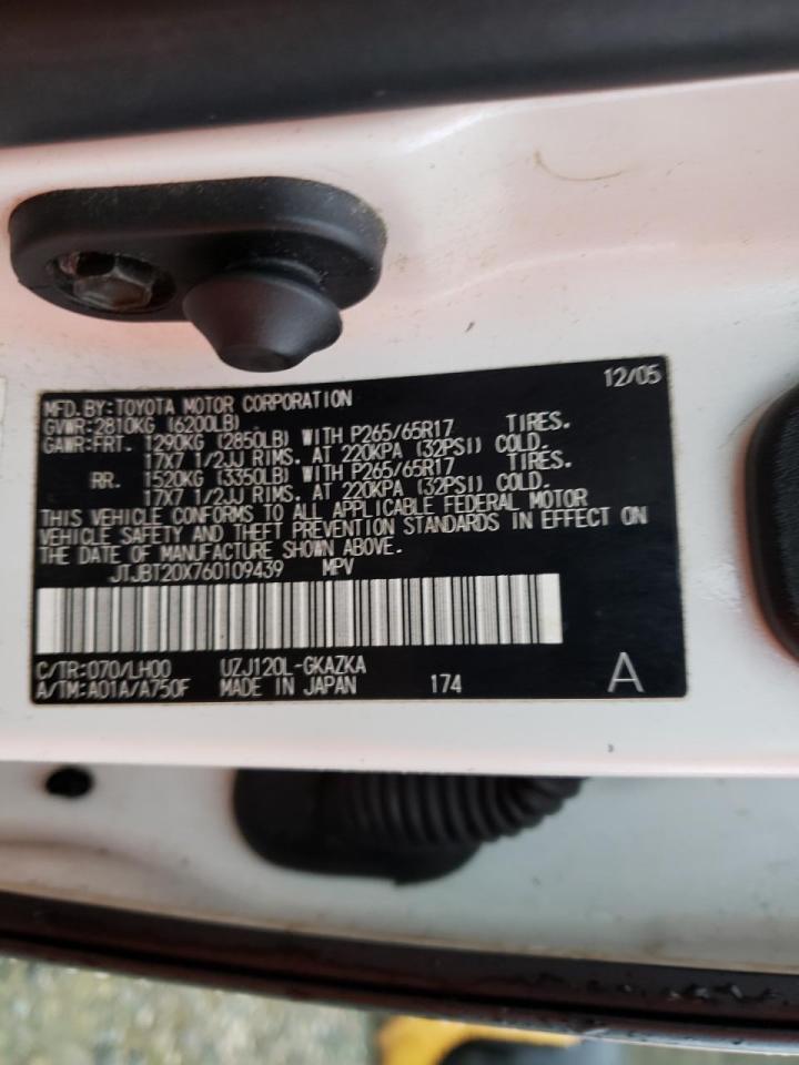 Photo 10 from auction – 2006 LEXUS GX 470 with VIN JTJBT20X760109439