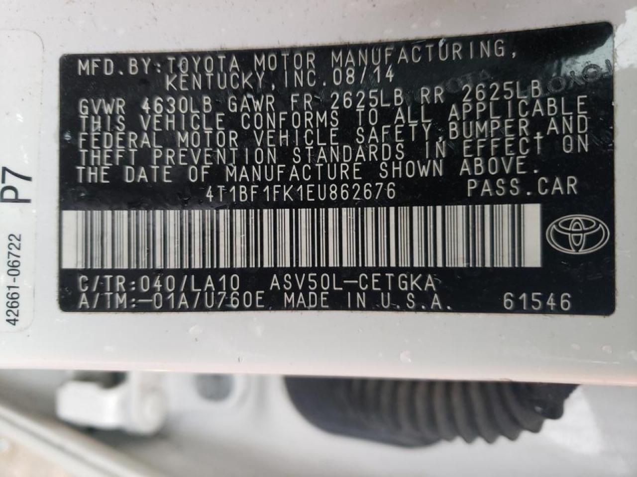 Photo 10 from auction – 2014 TOYOTA CAMRY L with VIN 4T1BF1FK1EU862676