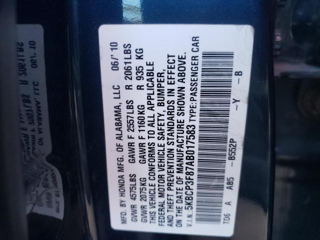 Photo 10 from auction – 2010 HONDA ACCORD EXL with VIN 5KBCP3F87AB017583