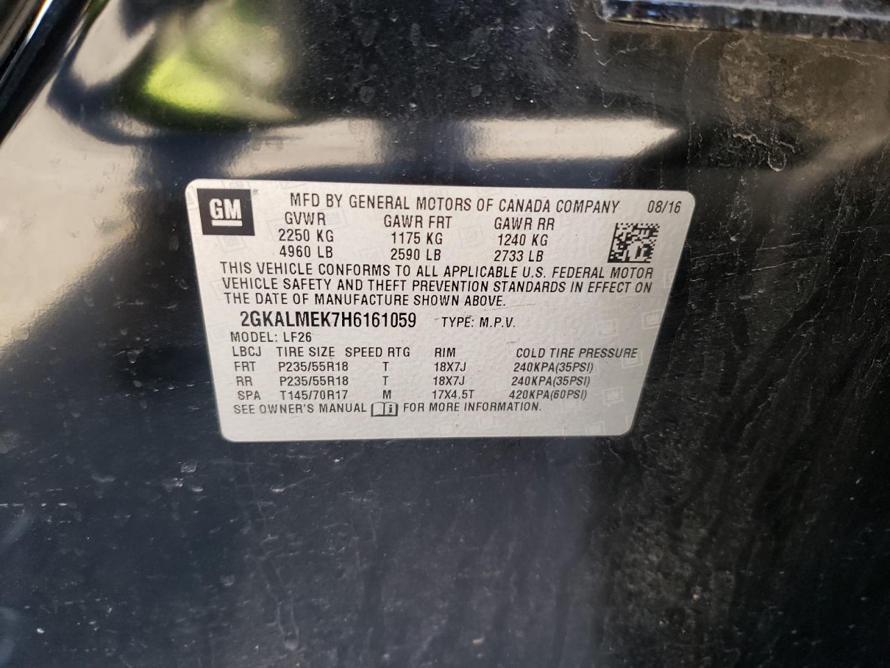 Photo 10 from auction – 2017 GMC TERRAIN SL with VIN 2GKALMEK7H6161059
