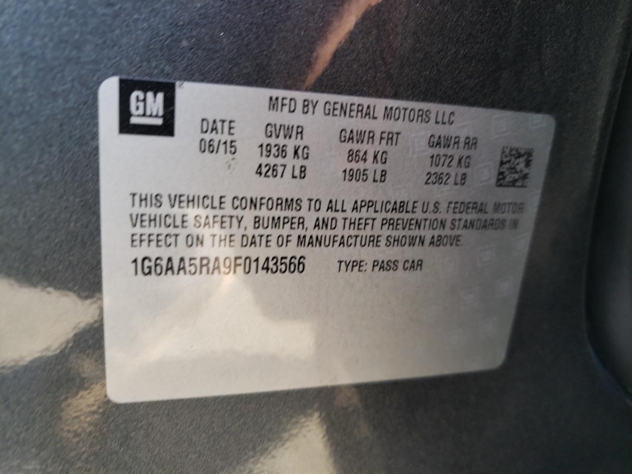 Photo 10 from auction – 2015 CADILLAC ATS with VIN 1G6AA5RA9F0143566