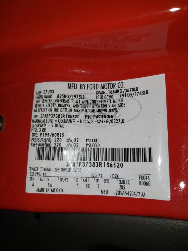Photo 10 from auction – 2003 FORD FOCUS ZX5 with VIN 3FAFP37383R186520