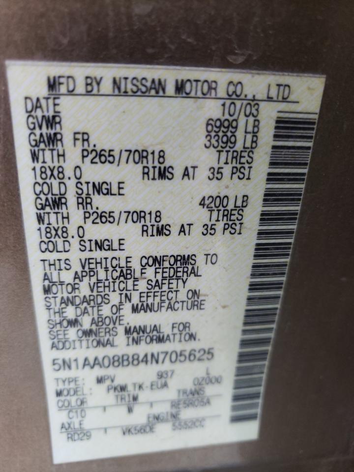 Photo 10 from auction – 2004 NISSAN ARMADA SE with VIN 5N1AA08B84N705625