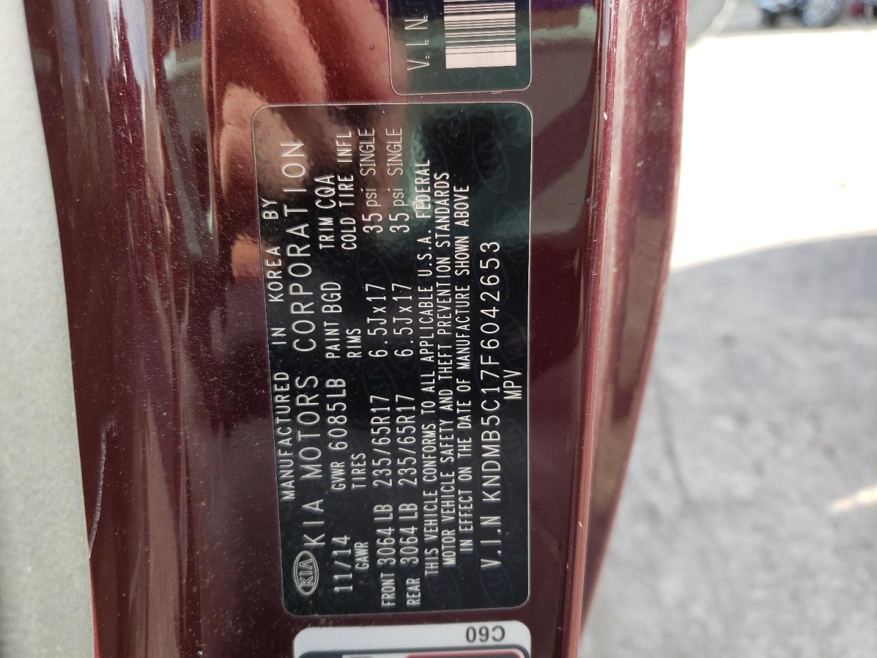 Photo 10 from auction – 2015 KIA SEDONA LX with VIN KNDMB5C17F6042653