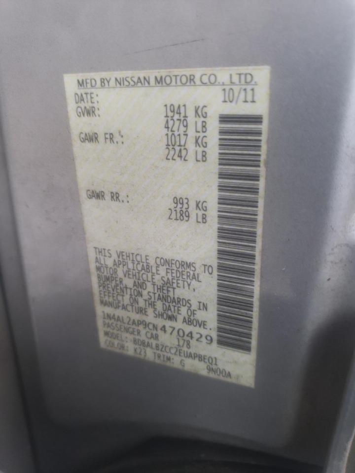 Photo 10 from auction – 2012 NISSAN ALTIMA BAS with VIN 1N4AL2AP9CN470429