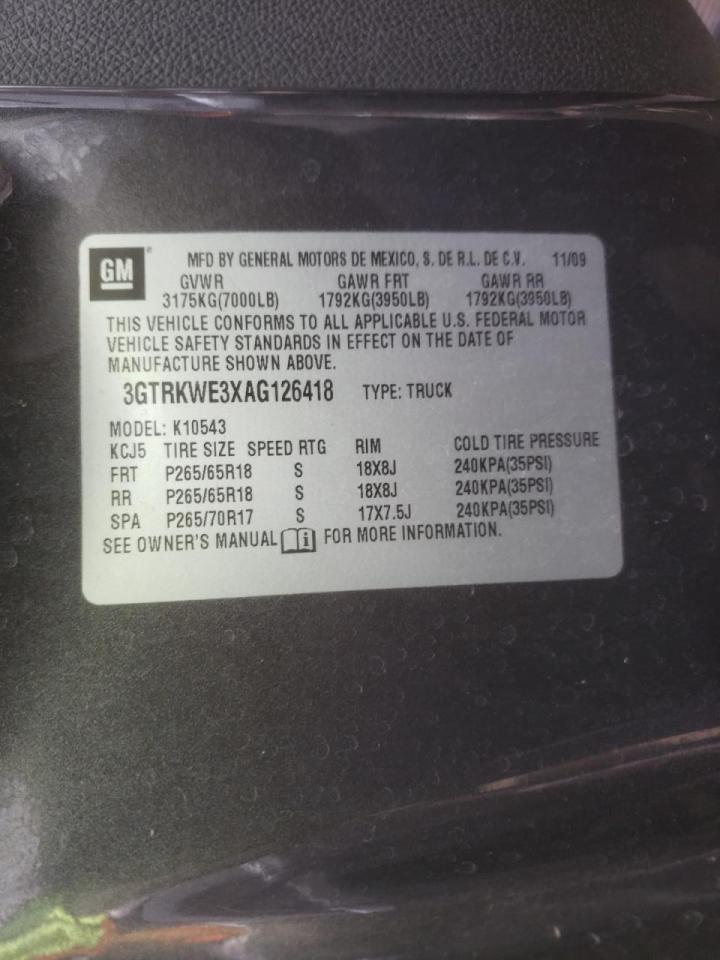 Photo 10 from auction – 2010 GMC SIERRA K15 with VIN 3GTRKWE3XAG126418