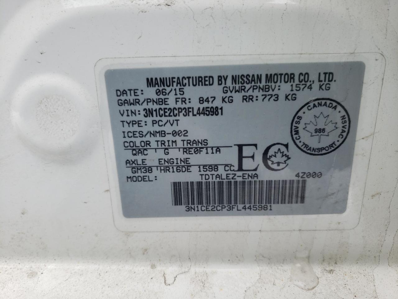 Photo 10 from auction – 2015 NISSAN VERSA NOTE with VIN 3N1CE2CP3FL445981