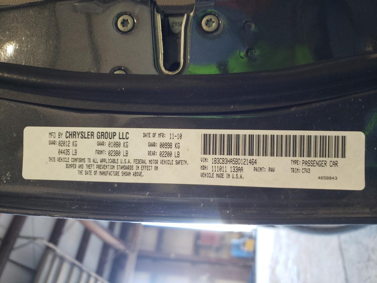 Photo 10 from auction – 2011 DODGE CALIBER MA with VIN 1B3CB3HA5BD121464