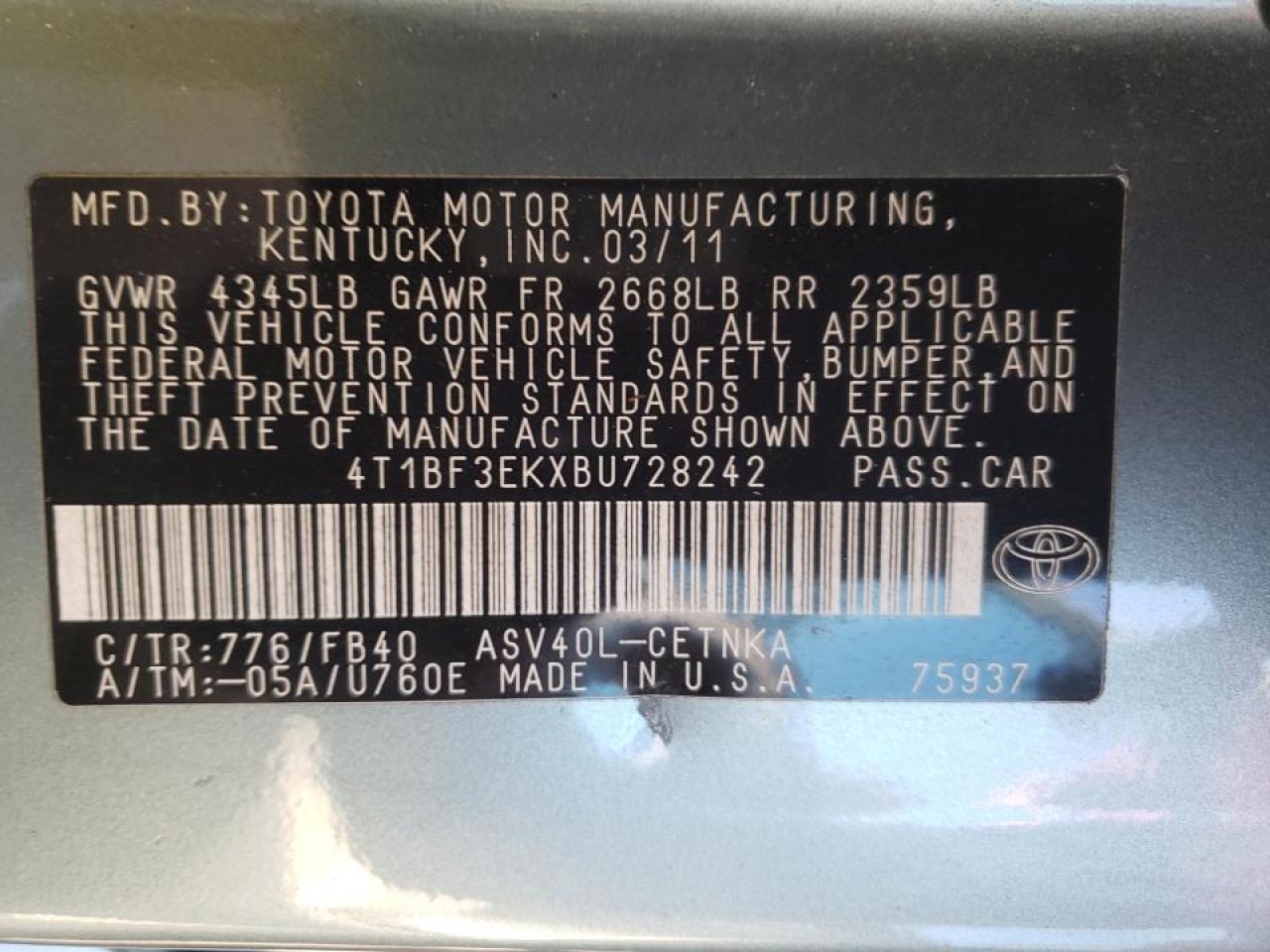Photo 10 from auction – 2011 TOYOTA CAMRY BASE with VIN 4T1BF3EKXBU728242