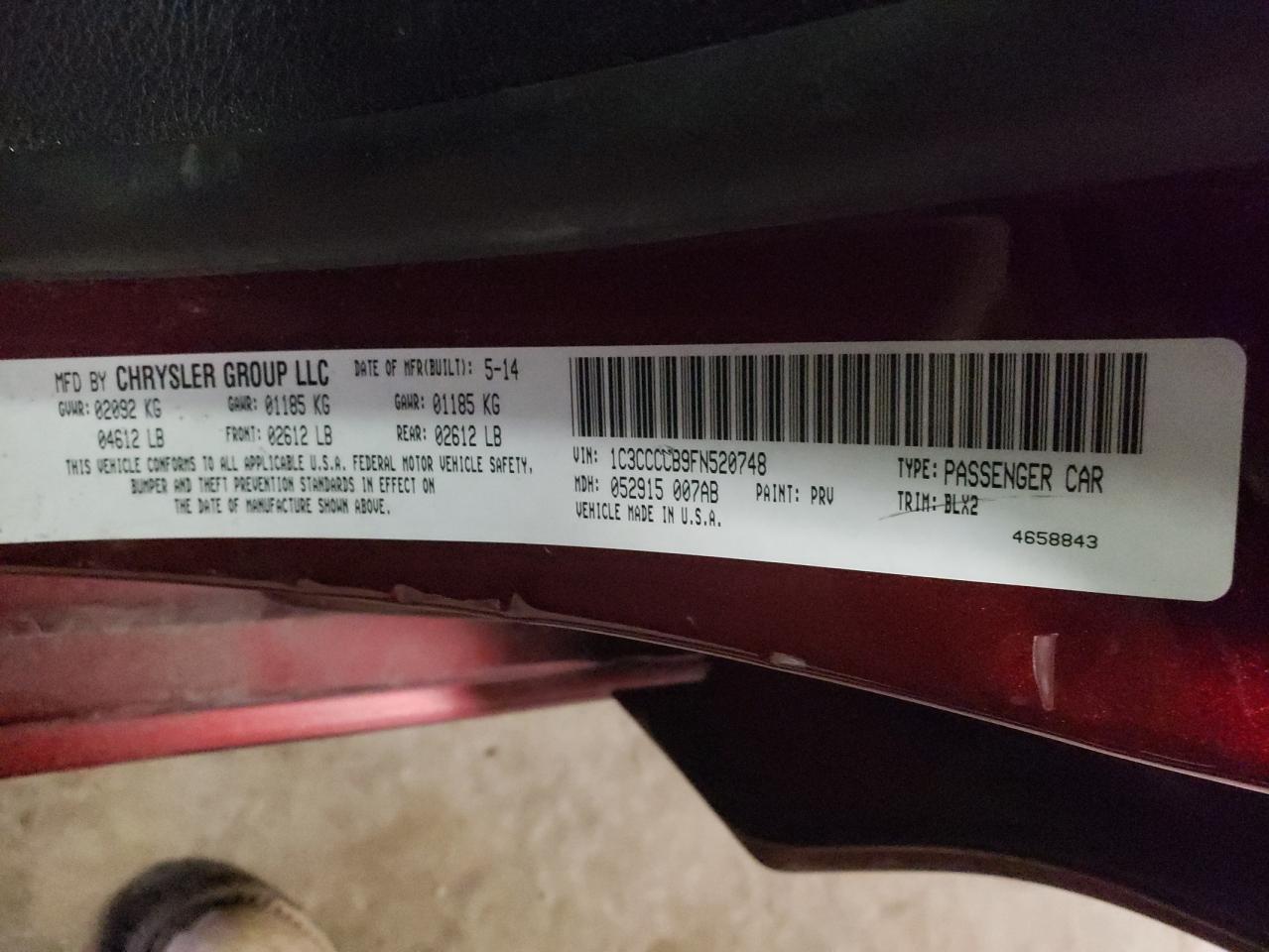 Photo 10 from auction – 2015 CHRYSLER 200 C with VIN 1C3CCCCB9FN520748