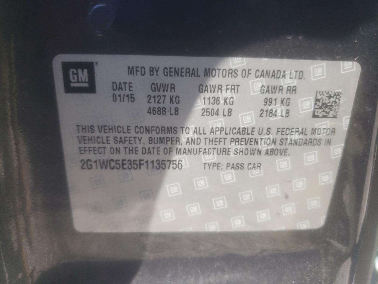 Photo 10 from auction – 2015 CHEVROLET IMPALA LIM with VIN 2G1WC5E35F1135756