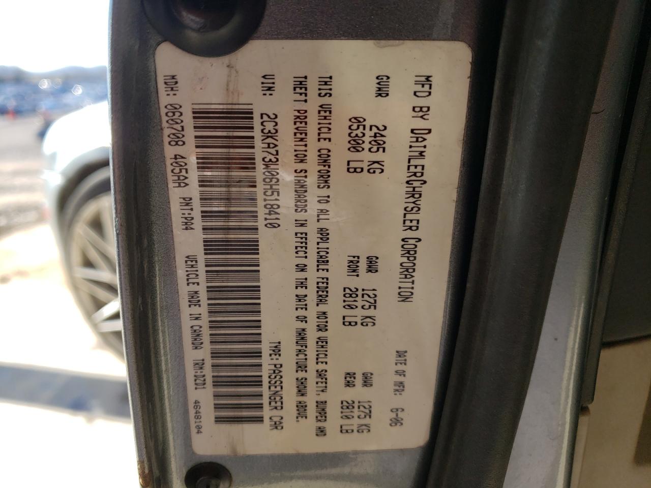 Photo 10 from auction – 2006 CHRYSLER 300C SRT-8 with VIN 2C3KA73W06H518410