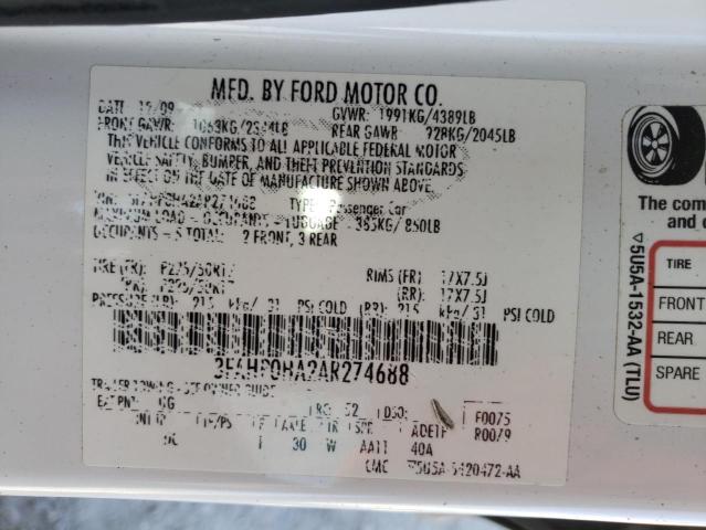 Photo 10 from auction – 2010 FORD FUSION SE with VIN 3FAHP0HA2AR274688