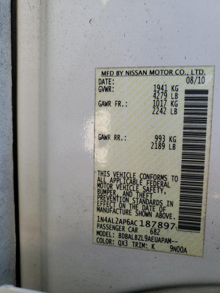 Photo 10 from auction – 2010 NISSAN ALTIMA BAS with VIN 1N4AL2AP6AC187897
