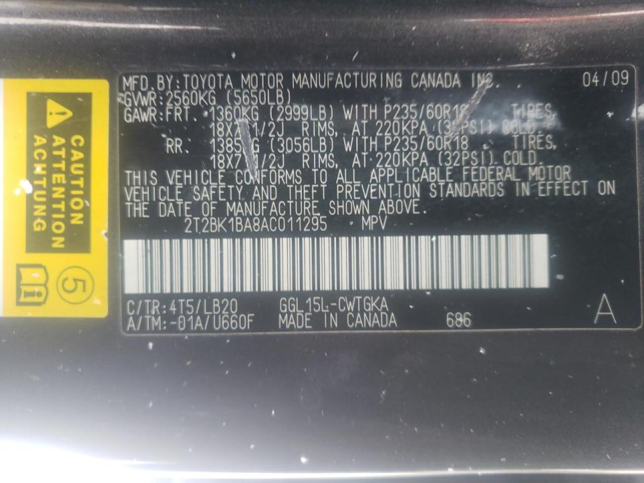 Photo 10 from auction – 2010 LEXUS RX 350 with VIN 2T2BK1BA8AC011295