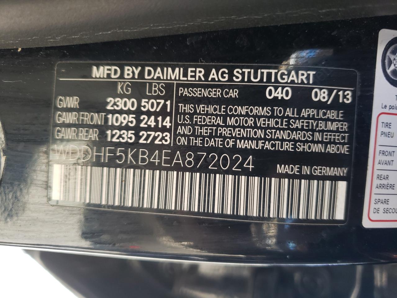 Photo 10 from auction – 2014 MERCEDES-BENZ E 350 with VIN WDDHF5KB4EA872024