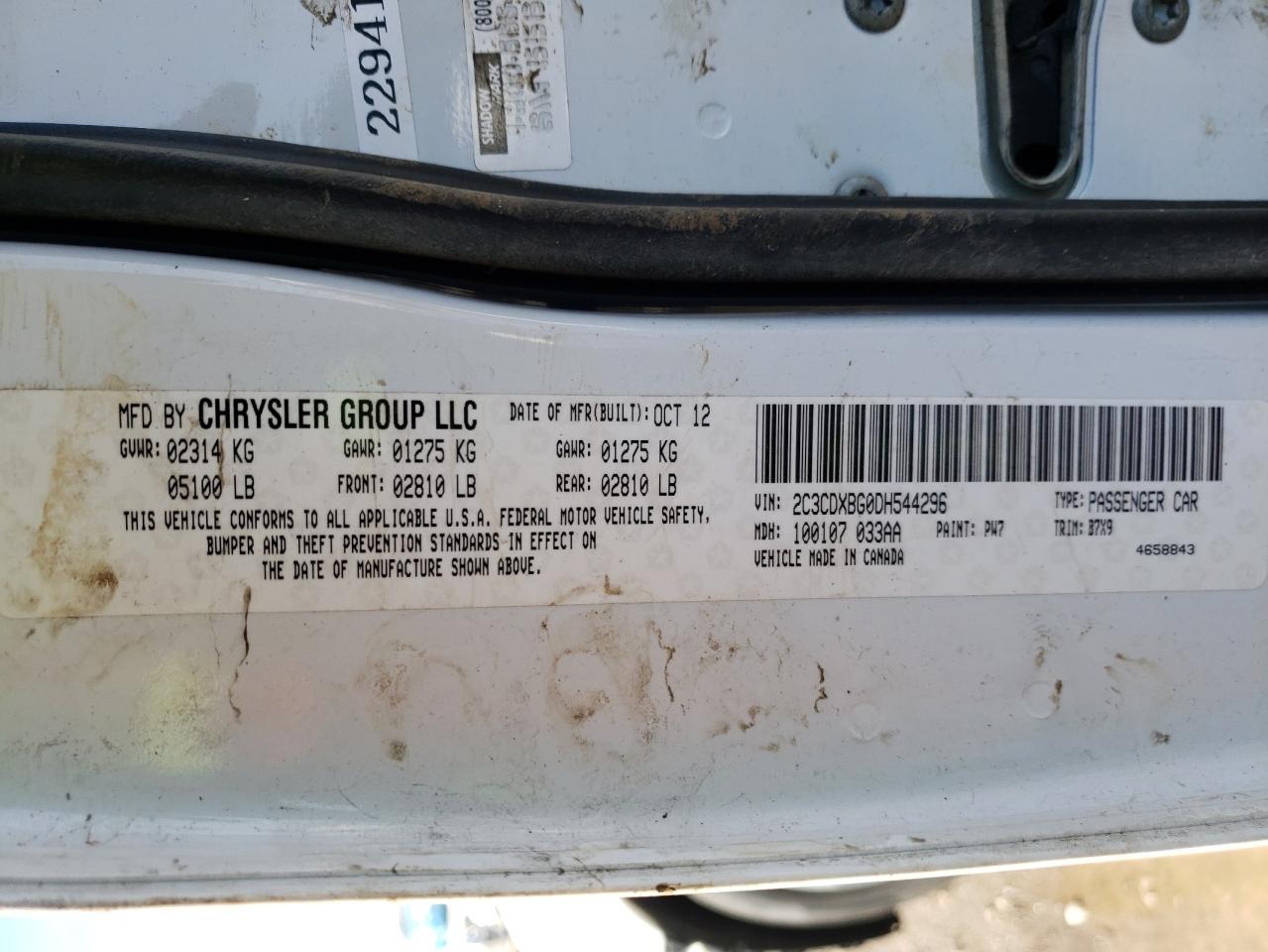 Photo 10 from auction – 2013 DODGE CHARGER SE with VIN 2C3CDXBG0DH544296