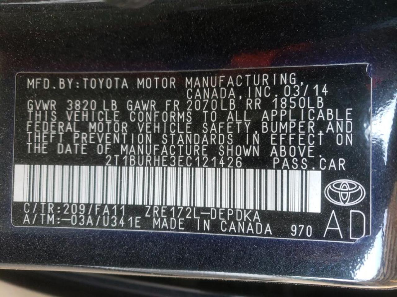 Photo 10 from auction – 2014 TOYOTA COROLLA L with VIN 2T1BURHE3EC121426