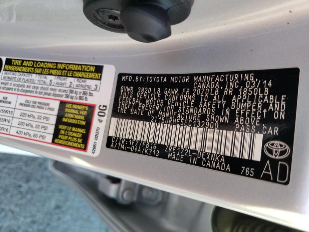 Photo 10 from auction – 2014 TOYOTA COROLLA L with VIN 2T1BURHE5EC132900