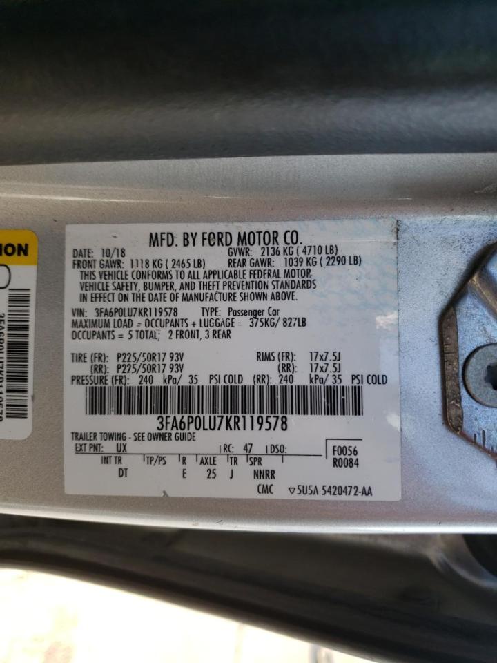 Photo 10 from auction – 2019 FORD FUSION SE with VIN 3FA6P0LU7KR119578