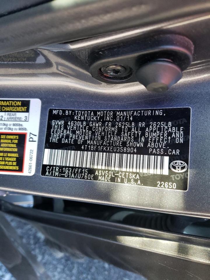 Photo 10 from auction – 2014 TOYOTA CAMRY L with VIN 4T1BF1FKXEU358904