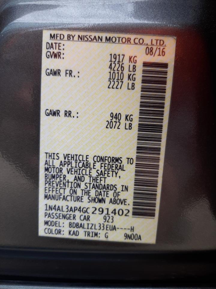 Photo 10 from auction – 2016 NISSAN ALTIMA 2.5 with VIN 1N4AL3AP4GC291402