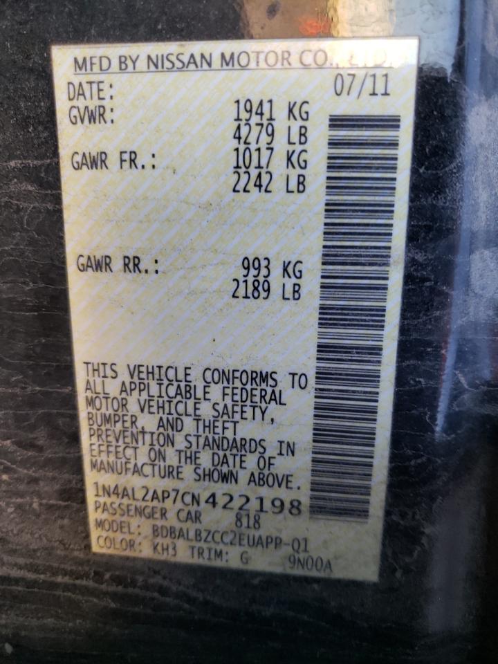 Photo 10 from auction – 2012 NISSAN ALTIMA BAS with VIN 1N4AL2AP7CN422198