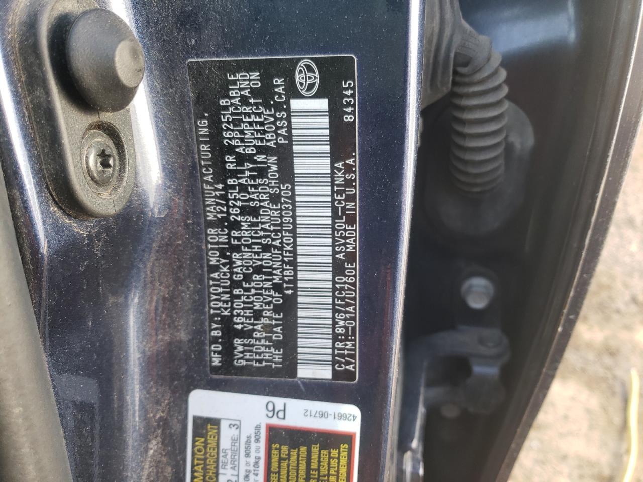 Photo 10 from auction – 2015 TOYOTA CAMRY LE with VIN 4T1BF1FK0FU903705