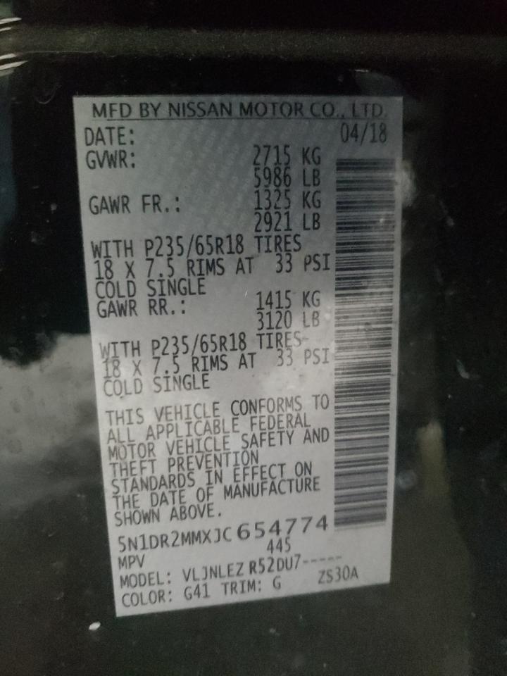 Photo 10 from auction – 2018 NISSAN PATHFINDER with VIN 5N1DR2MMXJC654774