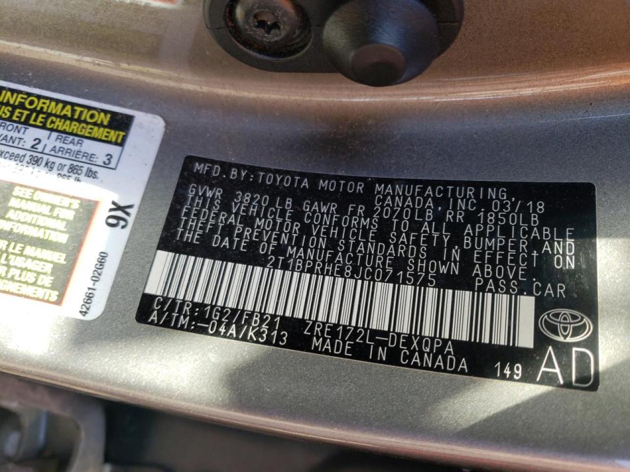 Photo 10 from auction – 2018 TOYOTA COROLLA LE with VIN 2T1BPRHE8JC071575