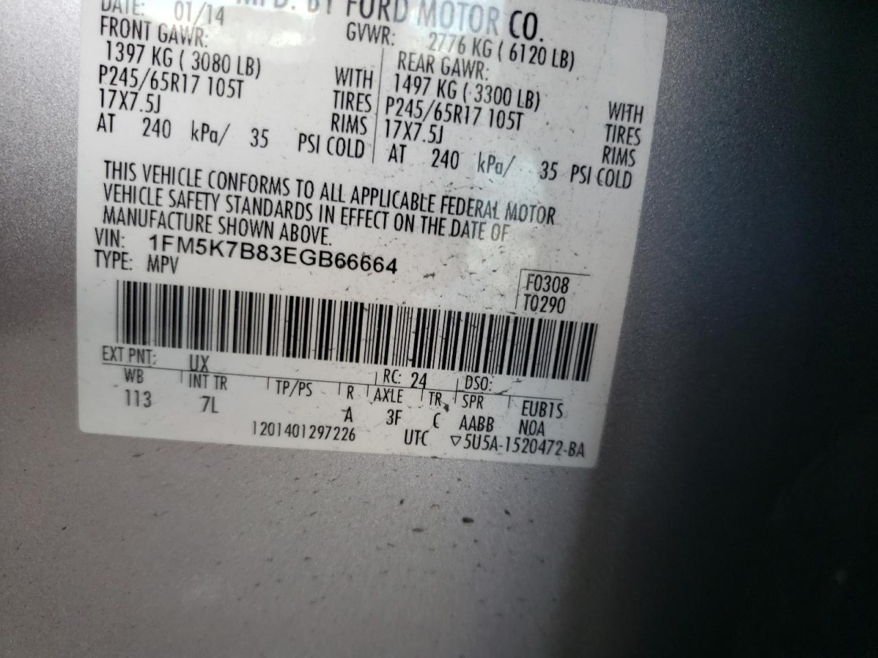 Photo 10 from auction – 2014 FORD EXPLORER with VIN 1FM5K7B83EGB66664