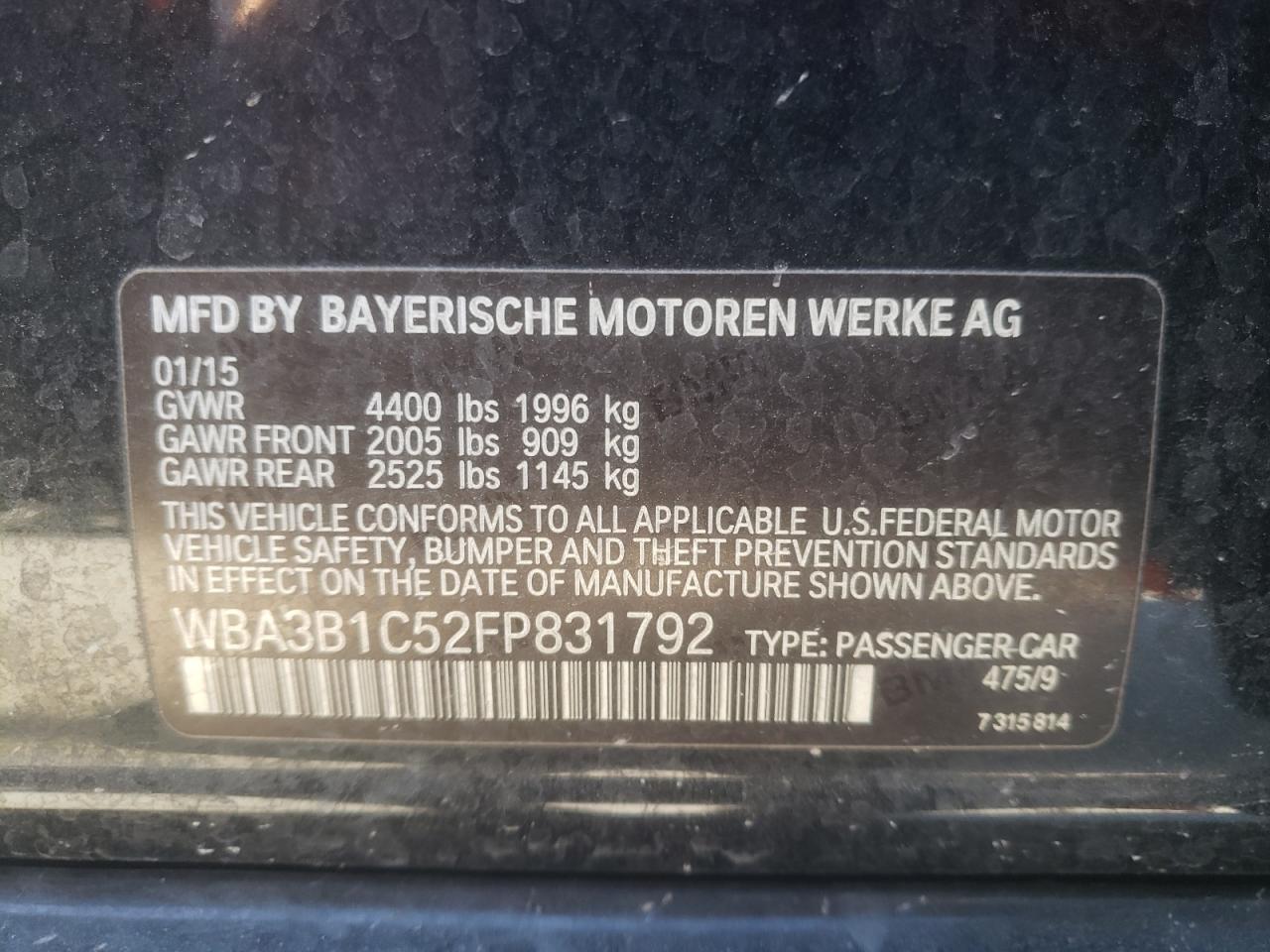 Photo 10 from auction – 2015 BMW 320 I with VIN WBA3B1C52FP831792